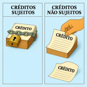 Quais créditos são sujeitos e quais não são sujeitos ao plano de RJ?